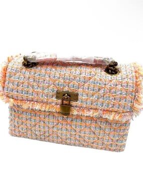 Kurt Geiger Pastel Tweed Shoulder Bag - Pink, Cream & Gold Hardware